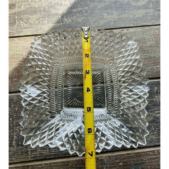 Indiana Glass Clear Depression Glass Square Ruffled Diamond Point 7" Dish Vintag - Picture 3 of 15